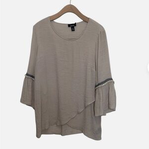 Alyx Tan and Cream Asymmetrical Bell Sleeve Blouse